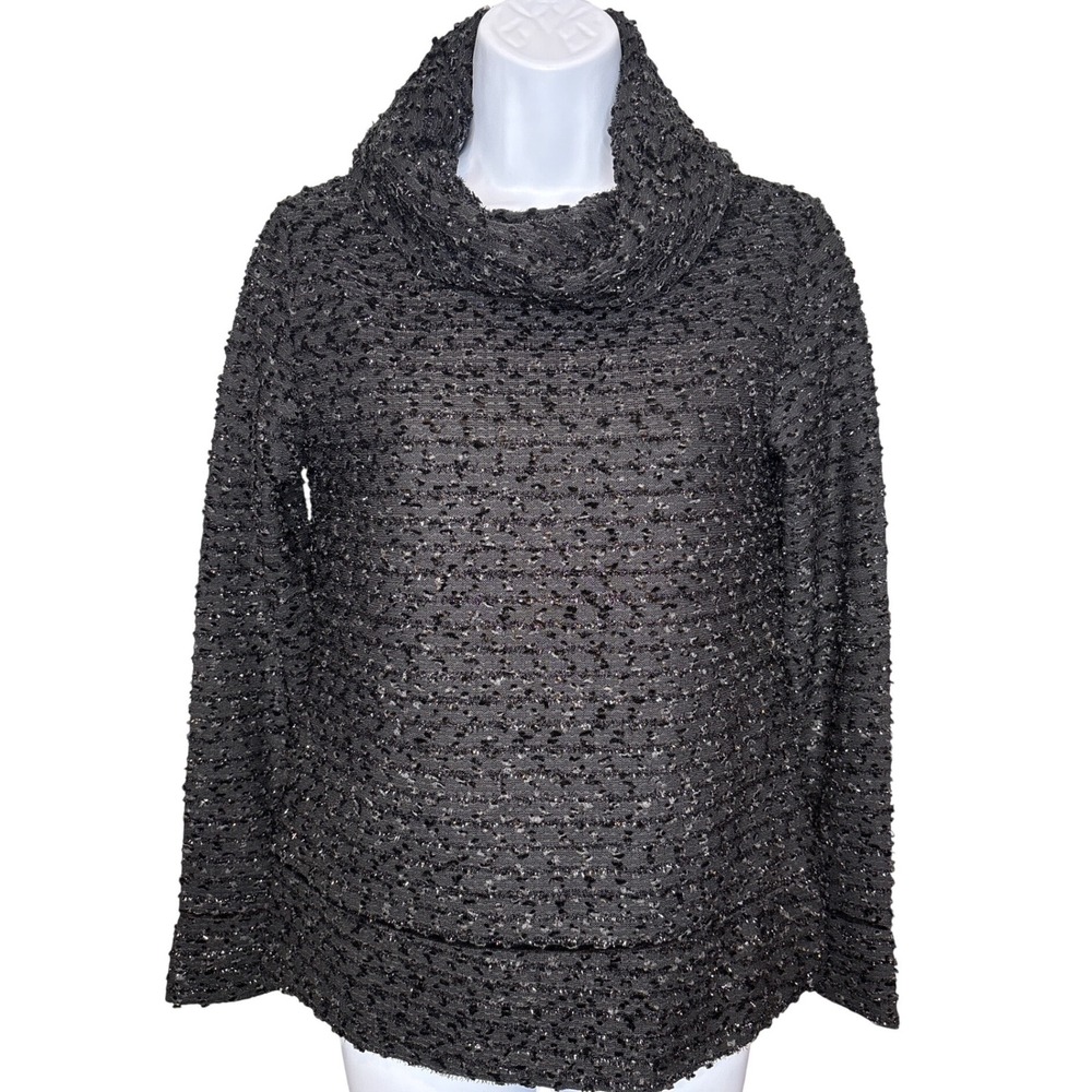 STS SAIL TO SABLE Womens Black Metallic‎ Textured Cowl Neck Sweater Sz XXS Chic